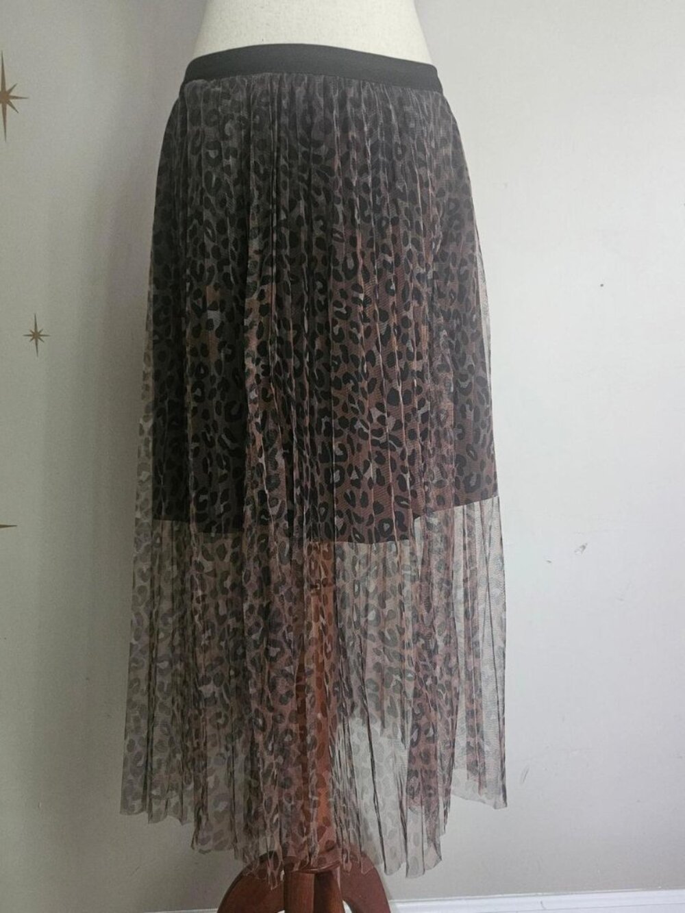 Vtg Mesh Half Body Midi Skirt Petite Large (Modern Small) Leopard Soft Goth